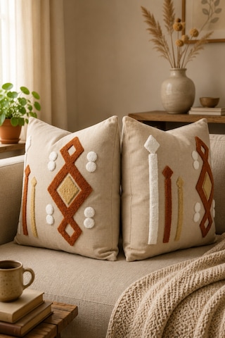 Punch Nakış Kırlent Kılıfı 2 Li 40 Cm X 40 Cm Açık Güneş Mavisi