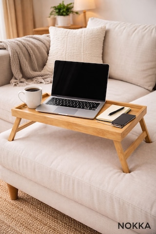 Nokka Katlanabilir Bambu Yatak Masası 50x30 Cm Laptop & Kahvaltı Sehpası Açılır Kapanır Ayaklı Çalışma Masası Renksiz