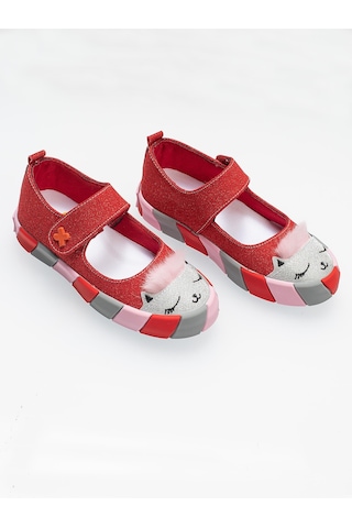 Kırmızı Simli Kedi Kız Sneaker Babet-kırmızı Kırmızı