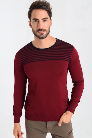 Heyss Bisiklet Yaka Sırt Detaylı Erkek Triko Kazak (381025834) Bordo