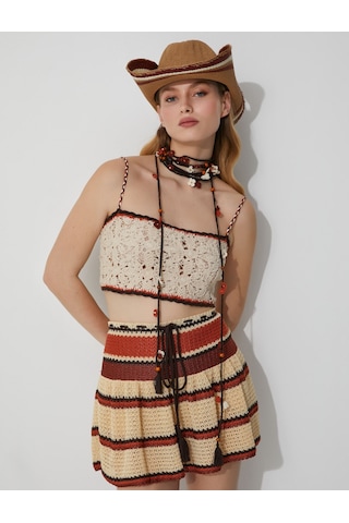 Koton Melis Ağazat X Koton - Askılı Kroşe Crop Atlet Ekru 3sak30061ht 3SAK30061HT010