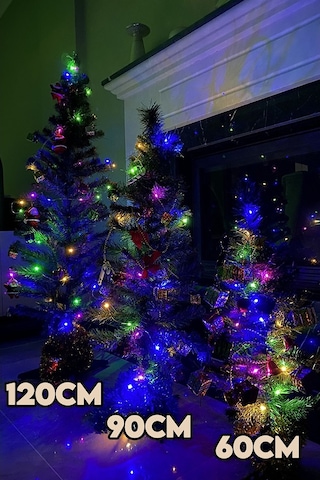 120 Cm Yılbaşı Çam Ağaç Seti 5 Metre Peri Led Işıklı Ve Yılbaşı Süsleri Paketi, Kar Spreyi