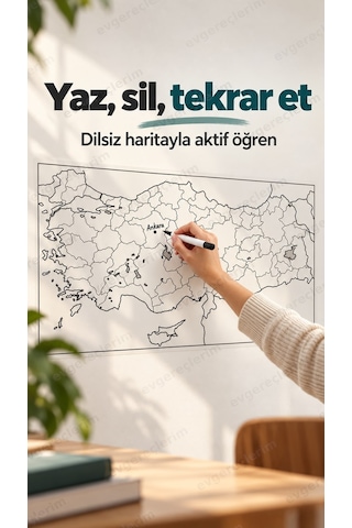 Manyetik Yazılabilir Türkiye Haritası Statik Elektrikli 110x56 Cm 110 x 56 CM