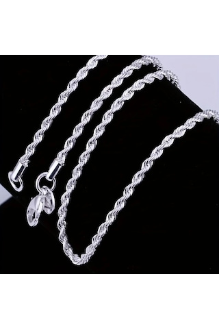Çelik Takı Seti Bileklik Kolye İnce Burgu Zincir Model 3 Mm Kalınlık 17-55 Cm Uzunluk Gümüş Silver Gümüş