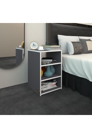 Kenzlife Komodin Panpan Gri 60 39 39 Komidin Kitaplık Ayakkabılık Beyaz