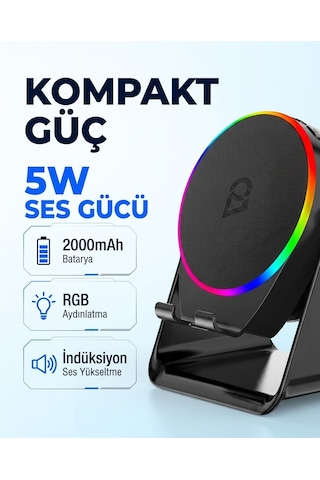 Buradabulabilirsin S10 5w Bluetooth + Temasıyla Ses Yükselten İndüksiyon Hoparlör 2000 Mah Rgb Işıklı Standlı 5in Speaker Bbz