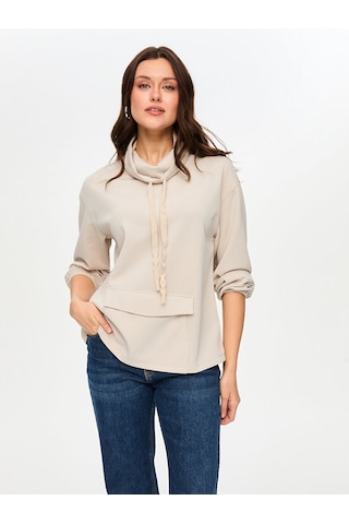 Faik Sönmez Degaje Yaka Kanguru Cep Detaylı Modallı Sweatshırt S26swt004 Us26swt00472 Taş