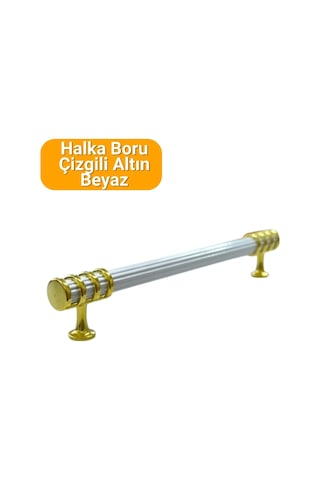 50 Adet Halka Boru Çizgili Altın Beyaz Metal Mobilya Kulpu 160mm Beyaz - Altın