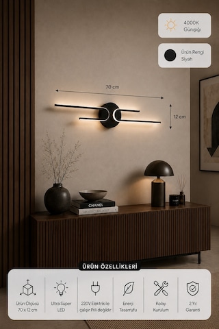 Mino Modern Led Duvar Apliği Günışığı Siyah