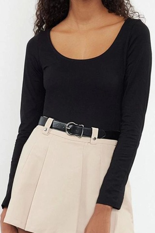 Ersefa Stil Kadın Fitted Vücuda Oturan Bluz Regular Örme Slim Kalıp siyah