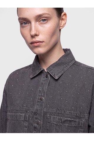 Lcw Comfort Gri Taşlı Kadın Jean Gömlek Tunik