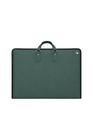 40x55 Cm Suni Deri Saplı Ve Askılı Resim Proje Çantası Koyu Yeşil 35x50 Cm Uyumlu, Cepli