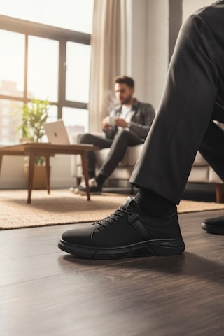 Enoch Hakiki Deri Siyah Nubuk Erkek Sneaker Ortopedik Taban Siyah