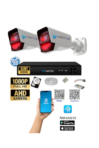2 Kameralı AHD Full HD 9 LED 5MP Kamera Seti - 250GB HDD Dahil Gece (Siyah-Beyaz) Görüş