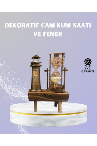 Ahşap Kum Saati Ve Deniz Feneri Figürü Bir Arada - Ev & Ofis Dekorasyonu Çok Renkli
