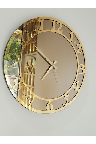 Ayna Denizi Golden Matris Bronze Model Altın Bronz Renk 50 CM Dekoratif Aynalı Duvar Saat Altın