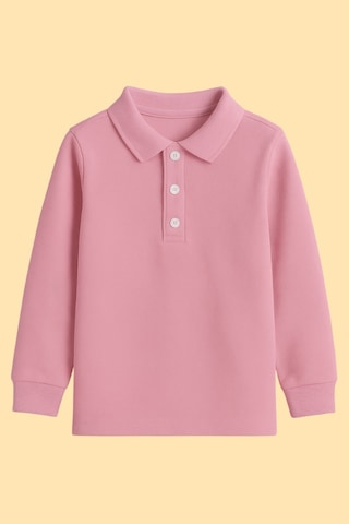 Esila Kids Çocuk Tişört Uzun Kollu Polo Yaka Tişört Seti Pamuklu Okul Üniforma Ve Tişört 5-14 Yaş 6340 Pembe