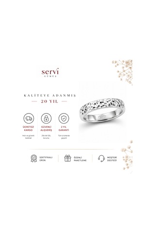 Servi 925 Ayar Gümüş Çekiç Dokulu Alyans Yüzük-410