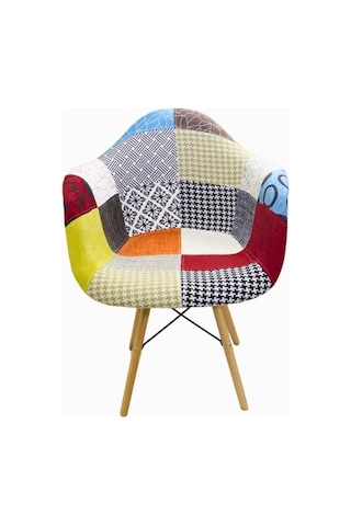 T.conept Patchwork Kolçaklı Renkli Sandalye Ahşap Ayaklı