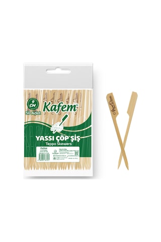 Kafem Yassı Çöp Şiş - Sunum Kürdanı 9 CM 50 Li x 10 Paket