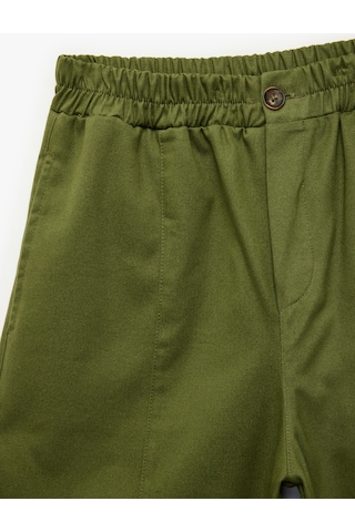 Koton Pamuklu Beli Lastikli Oversize Gabardin Pantolon Haki 7wkb40014tw
