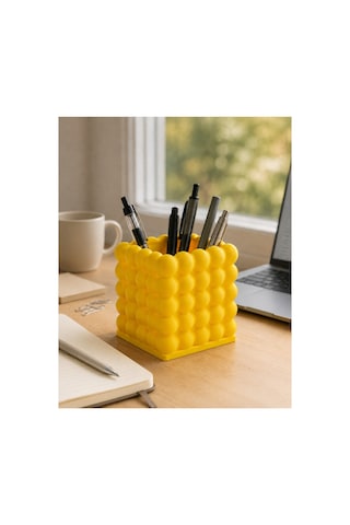 3dmarketi Baloncuk Desenli Sarı Kalemlik 9x9x10 Cm - Masa & Ofis Masası Kalemlik