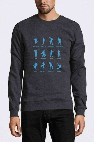 Fortnite Dans Baskılı Füme Antrasit Erkek Örme Sweatshirt
