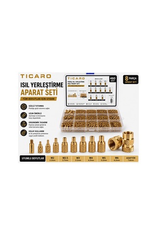 Tıcaro 460 Adet Pirinç Insert Somun Seti, M2 M2.5 M3 M4 M5 M6, Isıl Yerleştirme Diğer