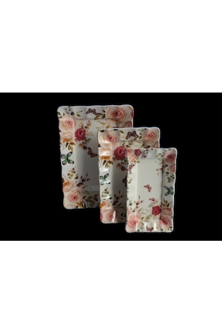 Dijital Baskılı 3'lü Dikdörtgen Kayık Tabak Çok Renkli