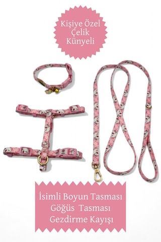 İsimli Kedi Tasması, Kedi Tasma Seti, Kedi Göğüs Tasması Pmb