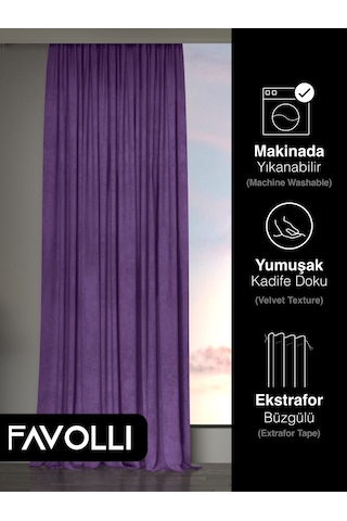 Br Favolli Kadife Dokulu Menekşe Moru Ada Fon Perde Ekstrafor Büzgülü Dream Series Menekşe Moru