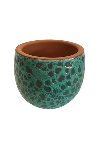 Özel Yapım Turkuaz Renk El Yapımı Toprak Saksı - 15 15 Cm