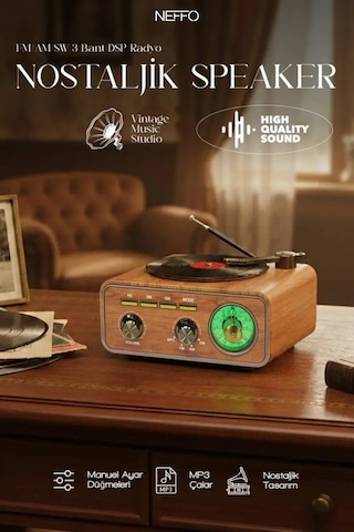 Retro Nostaljik Ahşap Pikap & Bluetooth Hoparlör Nostaljik Plak Çalar