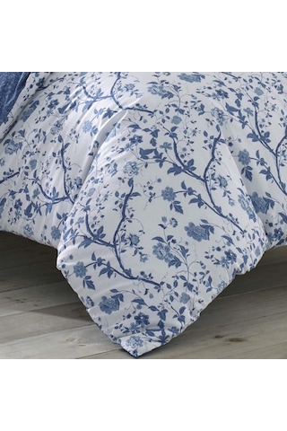 Laura Ashley Elise Nevresim Takımı Çift Kişilik/kraliçe, %100 Pamuk, Orta Mavi, Çiçek Desenli Mavi - Beyaz 92x88