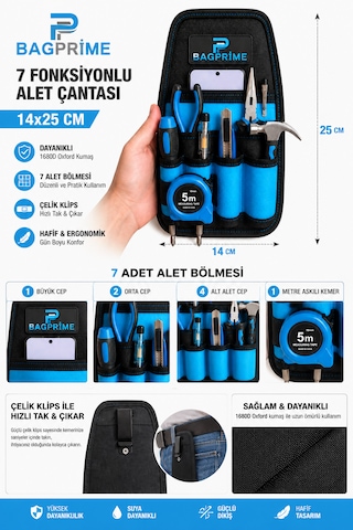 Çelik Klipsli Bel Tipi Alet Çantası Elektrikçi, Tesisatçı, Tamir Ve Teknik Servis Bel Çantası 14x25 Cm