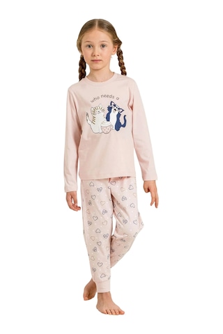 Rolypoly Rp3902g Anne Kız Uzun Kol Pijama Takım Garson Pudra