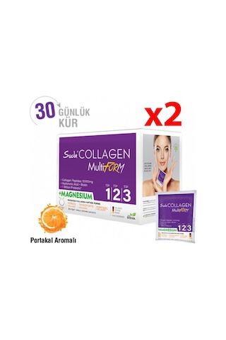 Suda Collagen Multiform Tip I,ıı,ııı Kolajen+magnezyum+probiyotik Cilt,saç&kas Portakallı 15gx30 Saşe 2 Kutu