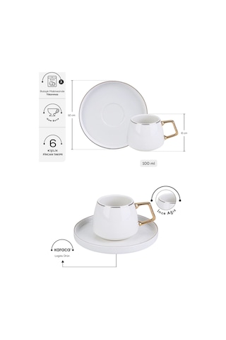 Karaca  Streamline Saturn 6 Kişilik Kahve Fincanı Takımı 100 ml Gold