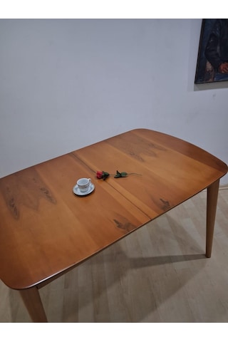 Masa Oval 90642 Retro Ayak Model Kayın Retro Açılır Parlak Açık Ceviz Tabla El Yapım Kahverengi