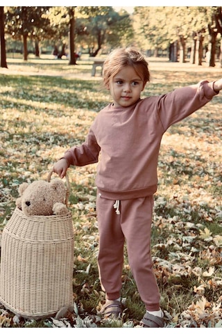 Cigit Basic Karyoka Detaylı Sweatshirt Takım 3-8 Yaş Pudra Pembe Pudra Pembe