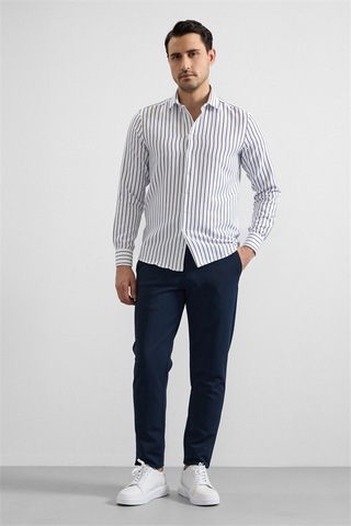 Süvari Lacivert Slim Klasik Yaka Cepsiz Casual Gömlek Gm2025500496-m09 Lacivert