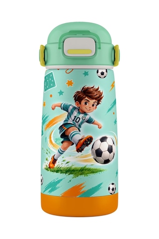 Puccon 420 Ml Açık Yeşil Futbol Desenli Erkek Çocuk Okul Matarası Paslanmaz Çelik Termos - 60021