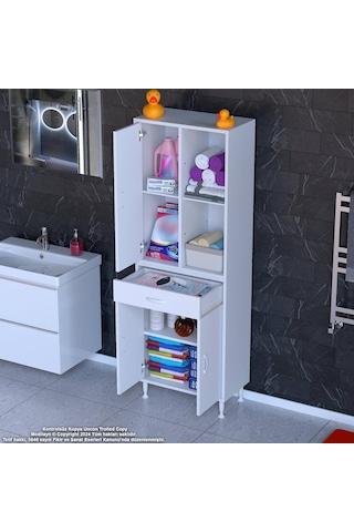 Eliusta Vellum Beyaz Dolap 65x173x32,5 Cm Ebatlarında Çok Fonksiyonlu 65 Cm Genişlikte Banyo Dolabı Beyaz