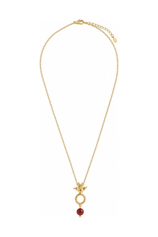 Aura Collection Seraphine Bordo Taşlı Kuş Figürlü Gold Çelik Kolye Altın Altın