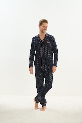 Erkek Uzun Kol Gömlek Yaka Önden Düğmeli Lacivert Pijama Takım C4t1n4o9 001