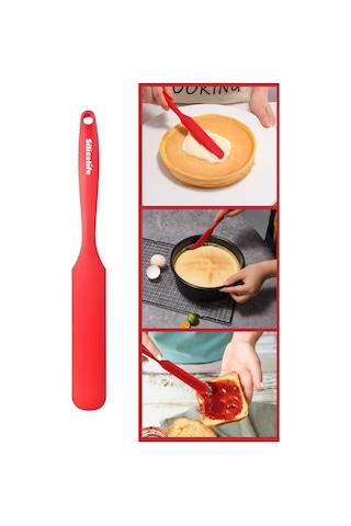 Silicolife Pasta Sıvama Spatulası, Silikon Çikolata Krema Reçel Sıyırma Sıvama Bıçağı Spatulası 25cm Kırmızı Kırmızı