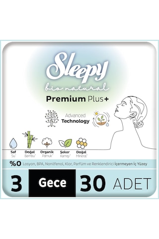 Sleepy Bio Natural Premium Plus Hijyenik Ped Mega Paket Gece 30x3 90 Adet