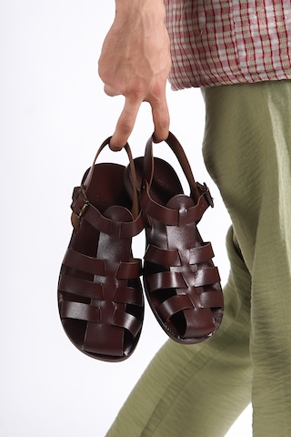 Sur Sandalet El Yapım Kösele Erkek Bodrum Sandalet Kahverengi