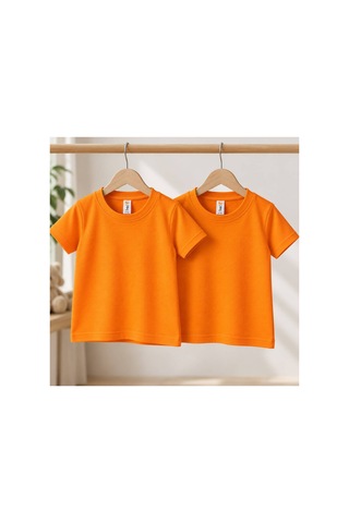 H&c Coolboy H&c Cool Boy 2 Li Çocuk Tişört Unisex Pike Kumaş Kısa Kollu Basic T-shirt Turuncu