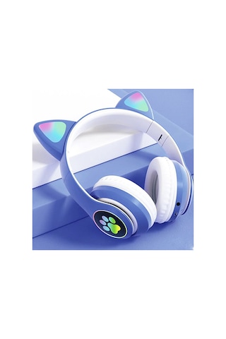 Stn28 Kablosuz Kedi Kulaklık Şarjlı Led Işıklı Bluetooth Kulaklık Aux Sd Kart
